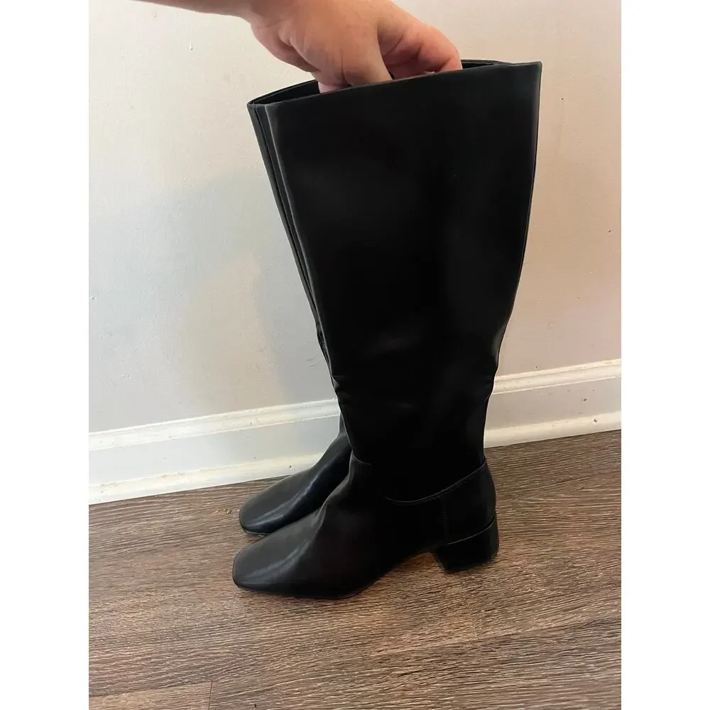 J. Crew Square-toe tall leather boots in True Black Size 8.5